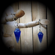 Load image into Gallery viewer, Blue cherry quartz ear hangers Gemstone ear weights Goddess Boho Wicca Tunnel earrings Plug earrings Hanging gauges Tunnel dangles 2g 4g 6g
