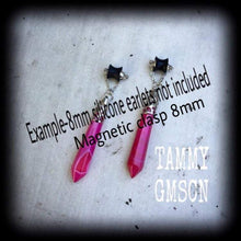 Load image into Gallery viewer, Pink agate earrings Gemstone earrings Stone Earrings Pendulum earrings Dangle earrings Pierced ears Tunnel earrings Plug earrings Gauges 0g