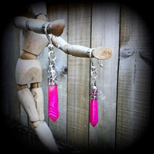 Load image into Gallery viewer, Gemstone ear weights 2 gauge ear hangers Pink agate tunnel dangles Stone 4 gauge Plug dangles Gauged earrings Hanging gauges Gauges 00g 0g