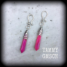 Load image into Gallery viewer, Gemstone ear weights 2 gauge ear hangers Pink agate tunnel dangles Stone 4 gauge Plug dangles Gauged earrings Hanging gauges Gauges 00g 0g