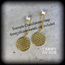 Load image into Gallery viewer, Geometric earrings, Flower of life earrings, Seed of life, Sacred geometry, Chakra jewelry, Meditation jewelry, Ohm, Plug Tunnel earrings 8g