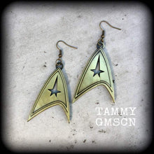 Load image into Gallery viewer, Star Trek earrings Science Fiction earrings Star Fleet earrings Trekker earrings Star Trek Insignia Plug earrings For pierced ears Gauges