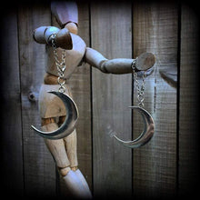 Load image into Gallery viewer, 4mm ear hangers 6 gauge plug dangles Crescent moon tunnel dangles Cresent moon gauged earrings Hanging gauges Tunnel earrings Plug earrings