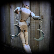 Load image into Gallery viewer, 4mm ear hangers 6 gauge plug dangles Crescent moon tunnel dangles Cresent moon gauged earrings Hanging gauges Tunnel earrings Plug earrings