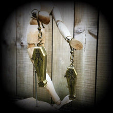 Load image into Gallery viewer, Coffin ear hangers Halloween ear weights Skeleton tunnel dangles Coffin plug dangles Jack Skellington Hanging gauges Gauged earrings 0g 00g