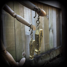 Load image into Gallery viewer, Coffin ear hangers Halloween ear weights Skeleton tunnel dangles Coffin plug dangles Jack Skellington Hanging gauges Gauged earrings 0g 00g