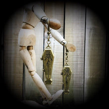 Load image into Gallery viewer, Coffin ear hangers Halloween ear weights Skeleton tunnel dangles Coffin plug dangles Jack Skellington Hanging gauges Gauged earrings 0g 00g