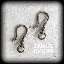 Load image into Gallery viewer, DIY hooks Antique Bronze Shephards Hooks Stretched lobes Stretched ears Ear weights Ear hangers Tunnel earrings Plug dangles Gauge 6mm 2g 0g