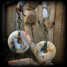 Load image into Gallery viewer, Lace Agate Earrings Stone Earrings Gemstone Earrings Crazy lace agate Heavy earrings Stretched ears Dangle earrings Pierced ears 12g 14g