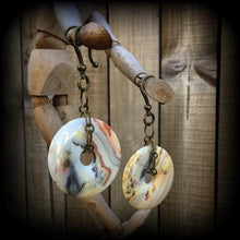 Load image into Gallery viewer, Lace Agate Earrings Stone Earrings Gemstone Earrings Crazy lace agate Heavy earrings Stretched ears Dangle earrings Pierced ears 12g 14g