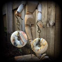 Load image into Gallery viewer, Lace Agate Earrings Stone Earrings Gemstone Earrings Crazy lace agate Heavy earrings Stretched ears Dangle earrings Pierced ears 12g 14g