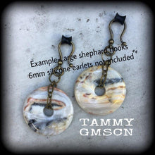 Load image into Gallery viewer, Lace Agate ear weights Stone 6mm ear hangers Gemstone Tunnel Earrings Crazy lace agate Plug earrings Hanging gauges Tunnel dangles 00g 0g 2g