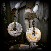Load image into Gallery viewer, Jasper Ear weights Gemstone ear hangings Dangle gauges Stretched lobes Gauged earrings Picture Jasper Stone tapers 00g 0g 2g 4g 6g 8g