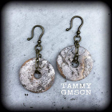 Load image into Gallery viewer, Picture Jasper ear weights Stone ear hanger Gemstone Tunnel earrings Plug earrings Tunnel dangles Gauged earrings 00g 0g 2g 4g 6g 8g