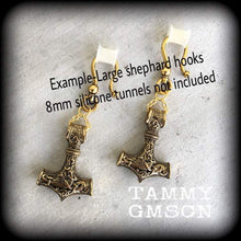Load image into Gallery viewer, Thors Hammer earrings, Tunnel earrings, Plug earrings, Earrings for stretched ears, Rune jewelry, Viking weights, Norse earrings, 00g 0g 2g