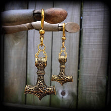 Load image into Gallery viewer, Thors Hammer ear weights, Ear hangers, Tunnel dangles, Plug dangles, Hanging gauges, Gauged earrings for stretched lobes 00g 0g 2g 4g 6g