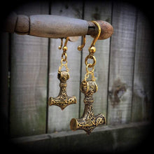 Load image into Gallery viewer, Thors Hammer ear weights, Ear hangers, Tunnel dangles, Plug dangles, Hanging gauges, Gauged earrings for stretched lobes 00g 0g 2g 4g 6g