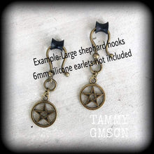 Load image into Gallery viewer, Pentagram ear hangers Pentacle Plug dangles Goddess Tunnel dangles Wicca Witchy Tunnel dangles Plug dangles Gauged earrings 00g 0g 2g 4g 6g