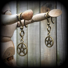 Load image into Gallery viewer, Pentagram ear hangers Pentacle Plug dangles Goddess Tunnel dangles Wicca Witchy Tunnel dangles Plug dangles Gauged earrings 00g 0g 2g 4g 6g