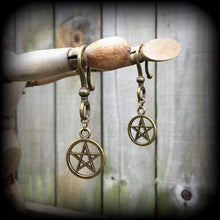 Load image into Gallery viewer, Pentagram ear hangers Pentacle Plug dangles Goddess Tunnel dangles Wicca Witchy Tunnel dangles Plug dangles Gauged earrings 00g 0g 2g 4g 6g