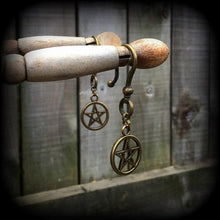 Load image into Gallery viewer, Pentagram ear hangers Pentacle Plug dangles Goddess Tunnel dangles Wicca Witchy Tunnel dangles Plug dangles Gauged earrings 00g 0g 2g 4g 6g