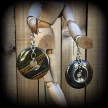 Load image into Gallery viewer, Tigers eye ear hangers Iron tigers eye Ear weights Gemstone Tunnel dangles Heavy ear weights Tunnel earrings Tunnel dangles 00g 0g 2g 4g 6g