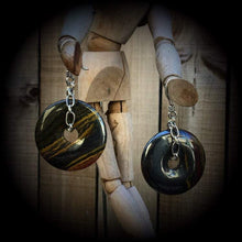Load image into Gallery viewer, Tigers eye ear hangers Iron tigers eye Ear weights Gemstone Tunnel dangles Heavy ear weights Tunnel earrings Tunnel dangles 00g 0g 2g 4g 6g