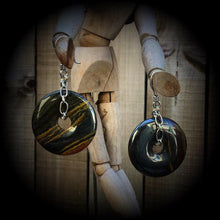 Load image into Gallery viewer, Tigers eye Earrings Iron tigers eye Earrings Gemstone Goddess Chakra Wicca Heavy earrings Crystal earrings Pierced Ears Tunnel dangles 2g 4g