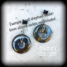 Load image into Gallery viewer, Tigers eye ear hangers Iron tigers eye Ear weights Gemstone Tunnel dangles Heavy ear weights Tunnel earrings Tunnel dangles 00g 0g 2g 4g 6g