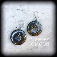 Load image into Gallery viewer, Tigers eye ear hangers Iron tigers eye Ear weights Gemstone Tunnel dangles Heavy ear weights Tunnel earrings Tunnel dangles 00g 0g 2g 4g 6g