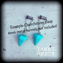 Load image into Gallery viewer, 4mm 6 gauge ear hangers Ear weights Tunnel earrings Tunnel dangles Boho ear weights Gemstone Plug earrings Gauged earrings Hanging gauges