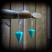 Load image into Gallery viewer, Turquoise earrings Crystal Stone Wicca Gemstone Boho Pierced ears Turquoise Dangle earrings Stretched ears Gauged earrings Hanging gauges
