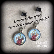 Load image into Gallery viewer, 8 gauge tunnel dangles Tarot plug dangles Hanging gauges Sigil ear hangers Plug earrings Ear hangers Gauged earrings Plug dangles 4mm 5mm 6g