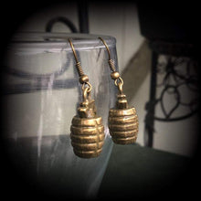 Load image into Gallery viewer, Punk earrings Grenade earrings Tunnel earrings Plug dangles Punk jewelry Gauged earrings 2 gauge ear hangers 6mm 4 gauge bronze ear weights