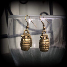 Load image into Gallery viewer, Punk earrings Grenade earrings Tunnel earrings Plug dangles Punk jewelry Gauged earrings 2 gauge ear hangers 6mm 4 gauge bronze ear weights