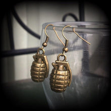 Load image into Gallery viewer, Punk earrings Grenade earrings Tunnel earrings Plug dangles Punk jewelry Gauged earrings 2 gauge ear hangers 6mm 4 gauge bronze ear weights