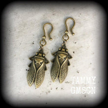 Load image into Gallery viewer, 2 gauge 6mm Ear weights Bronze ear hangers Locust Tunnel earrings Cicada Plug earrings Gauged earrings Hanging gauges Plug dangles 8mm 0g 4g