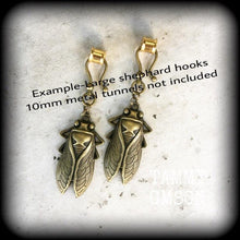 Load image into Gallery viewer, 2 gauge 6mm Ear weights Bronze ear hangers Locust Tunnel earrings Cicada Plug earrings Gauged earrings Hanging gauges Plug dangles 8mm 0g 4g