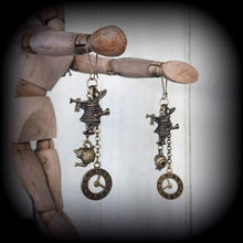Load image into Gallery viewer, Tea Party earrings, March Hare, Mad Hatter, Rabbit jewelry, Alice in Wonderland, Clock jewelry, Plug earrings, Tunnel earrings 0g 2g 4g 6g