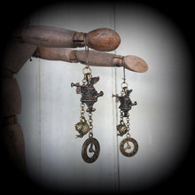 Load image into Gallery viewer, Tea Party earrings, March Hare, Mad Hatter, Rabbit jewelry, Alice in Wonderland, Clock jewelry, Plug earrings, Tunnel earrings 0g 2g 4g 6g