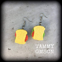Load image into Gallery viewer, Sandwich earrings, Vegan jewelry, Food jewelry, Tunnel earrings, Plug earrings, Novelty earrings, Sandwiches, High Tea, Smoko, Gauges  2g 4g