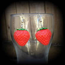 Load image into Gallery viewer, Strawberry earrings, Fruit earrings, Food jewelry, Vegan, Tunnel earrings, Novelty earrings, Plug earrings, Earrings for pierced ears