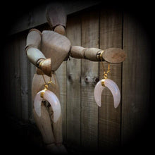 Load image into Gallery viewer, Rose Quartz ear hangers Gemstone Quartz Crystal Stone Tunnel ear weights Tunnel dangles Moon Dangle earrings Gauged earrings Plug earring 0g
