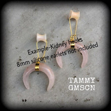Load image into Gallery viewer, Rose Quartz ear hangers Gemstone Quartz Crystal Stone Tunnel ear weights Tunnel dangles Moon Dangle earrings Gauged earrings Plug earring 0g