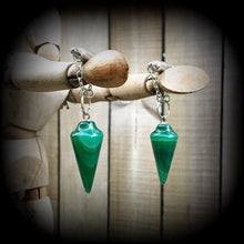 Load image into Gallery viewer, 0 gauge ear weights,  8mm weights, Green onyx, Ear hangers, Magnetic clasp, Tunnel dangles, Plug dangles, Quartz weights, Hanging gauges