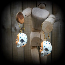 Load image into Gallery viewer, 8 gauge 3mm 6 gauge 4mm ear weights Hyottoko Ear hangers Okame Plug earrings Japanese Otafuku Plug dangles Tunnel earrings Hanging gauges 0g