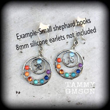 Load image into Gallery viewer, 8 gauge Chakra ear hangers 3mm ear weights 6 gauge tunnel dangles 0 gauge plug dangles 00 gauge tunnel dangles Hanging gauges Gauges 0g 2g