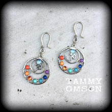 Load image into Gallery viewer, 8 gauge Chakra ear hangers 3mm ear weights 6 gauge tunnel dangles 0 gauge plug dangles 00 gauge tunnel dangles Hanging gauges Gauges 0g 2g