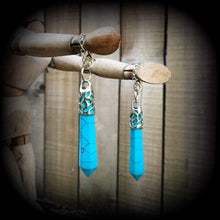 Load image into Gallery viewer, Turquoise ear hangers Gemstone ear weights Tunnel earrings Plug earrings Hanging Gauges Plug dangles Tunnel dangles Dangly plugs 00g 0g 2g