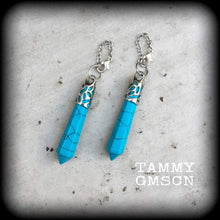 Load image into Gallery viewer, Turquoise ear hangers Gemstone ear weights Tunnel earrings Plug earrings Hanging Gauges Plug dangles Tunnel dangles Dangly plugs 00g 0g 2g